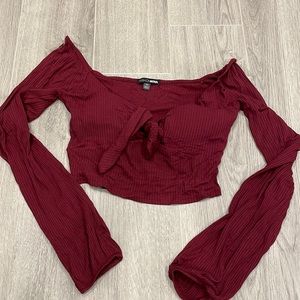 Fashion Nova Crop Top Burgundy Wine Color Long Sleeve